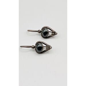 Vintage Hematite 925 Sterling Silver Earrings Dangle Pierced